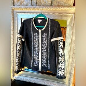 Sundance Women’s Zip Cardigan Size Large Charcoal Grey and Off White